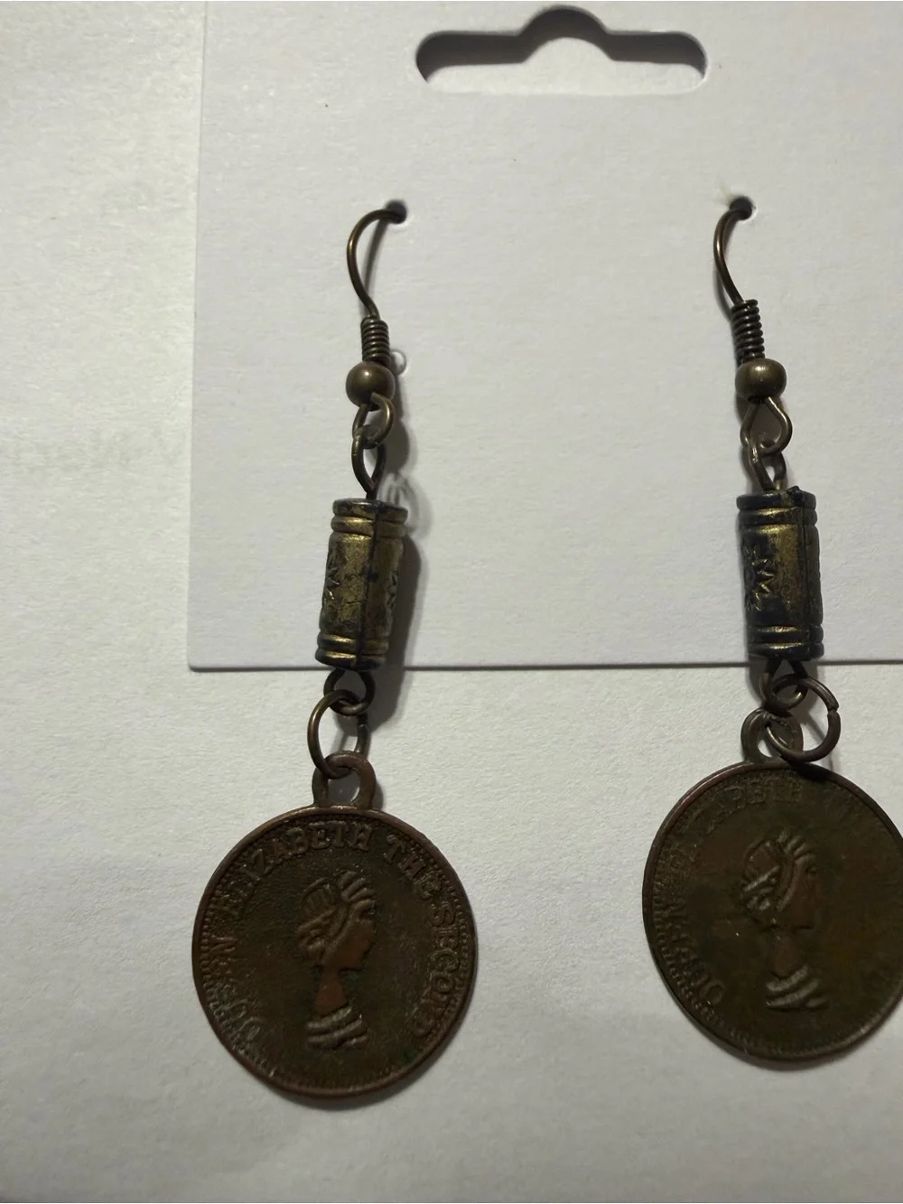 Source Unknown Antique Brown Coin Drop Earrings
